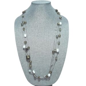 Vintage Glass Beads on Chain - 3 Strands - Green & Taupe